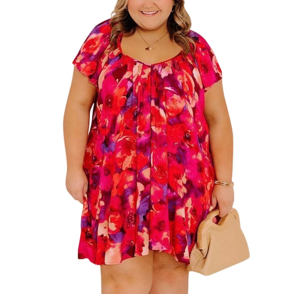 Impressions Southern Flair Floral Mini Dress 3X Pink Purple Open Back NWT